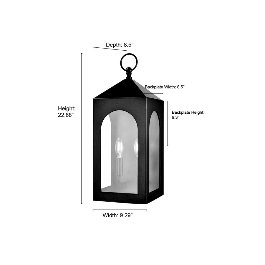 Millennium Lighting Bratton 2Lt 23" Outdoor Wall Sconce, Black/Clear