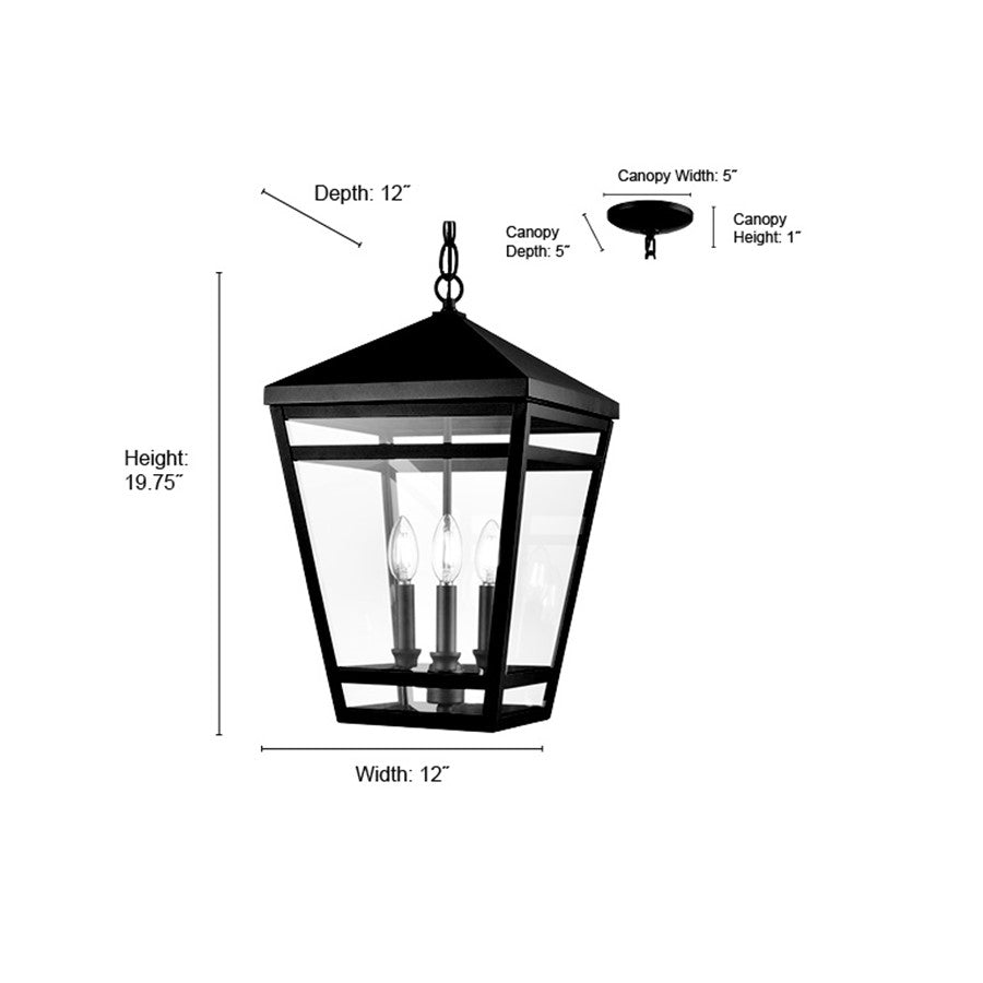 Millennium Lighting Seager 3Lt Outdoor Hanging Lantern, Black