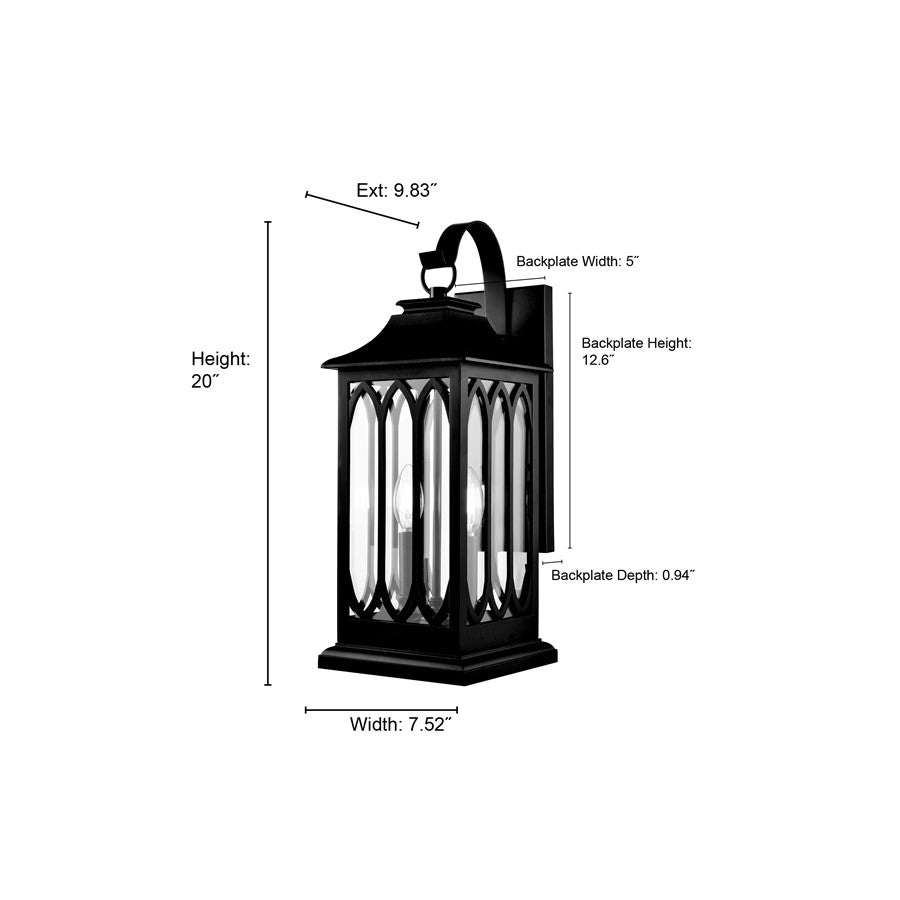 Millennium Lighting Mallorey 2Lt Outdoor Wall Sconce, Black