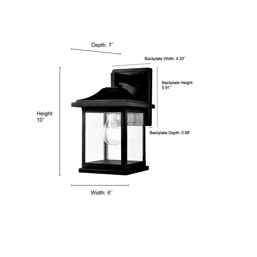 Millennium Southgate 1Lt 10" Outdoor Wall Sconce, Black/Clear