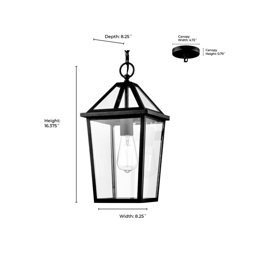 Millennium Lighting Eston 1Lt Outdoor Hanging Lantern, Black/Clear