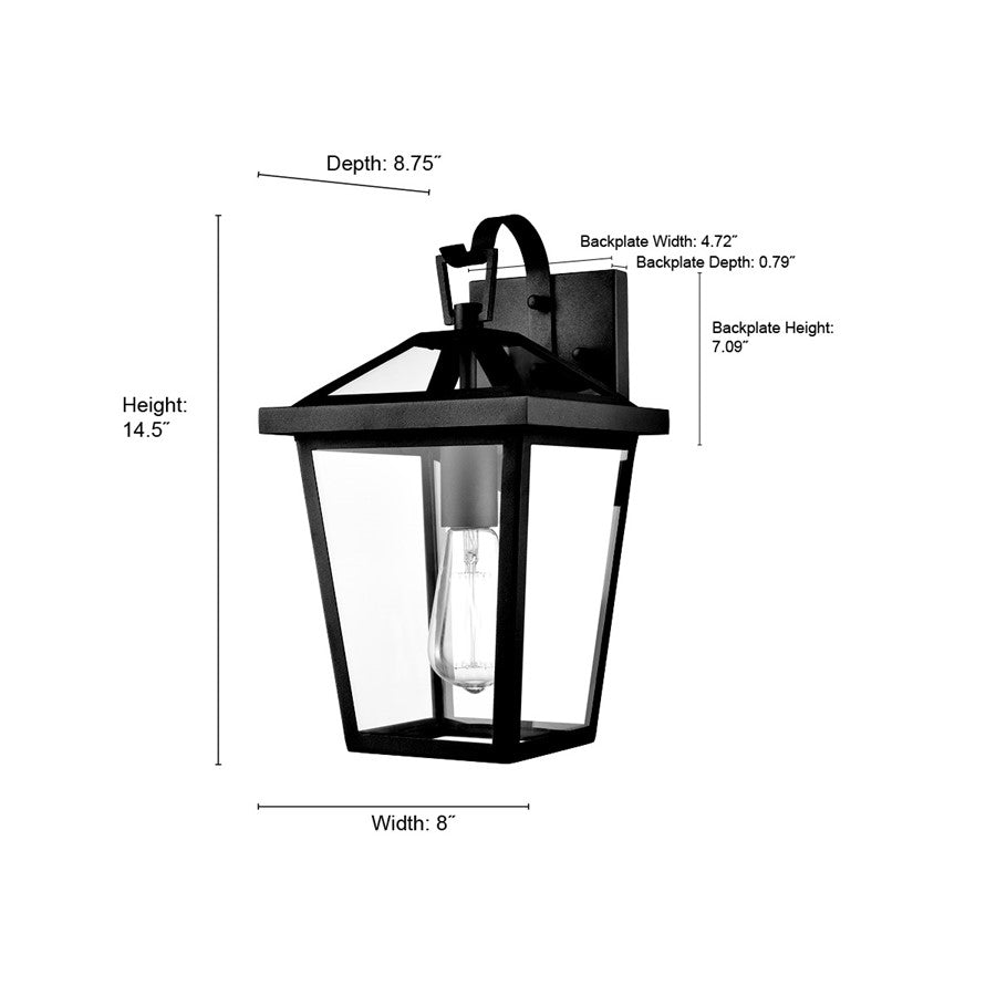 Millennium Lighting Mensun 1Lt Outdoor Wall Sconce, Black/Clear
