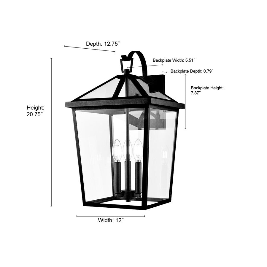 Millennium Lighting Mensun 3Lt Outdoor Wall Sconce, Black/Clear