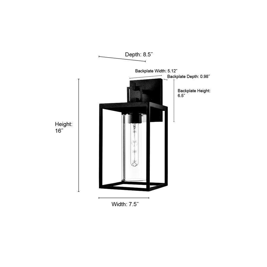 Millennium Ellway 1Lt 16" Outdoor Wall Sconce/Square, Black/Clear