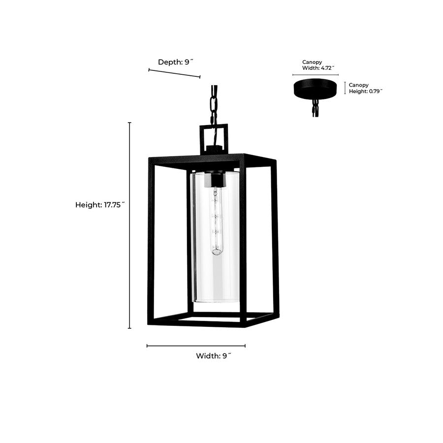 Millennium Lighting Ellway 1Lt Outdoor Hanging Lantern, Black/Clear
