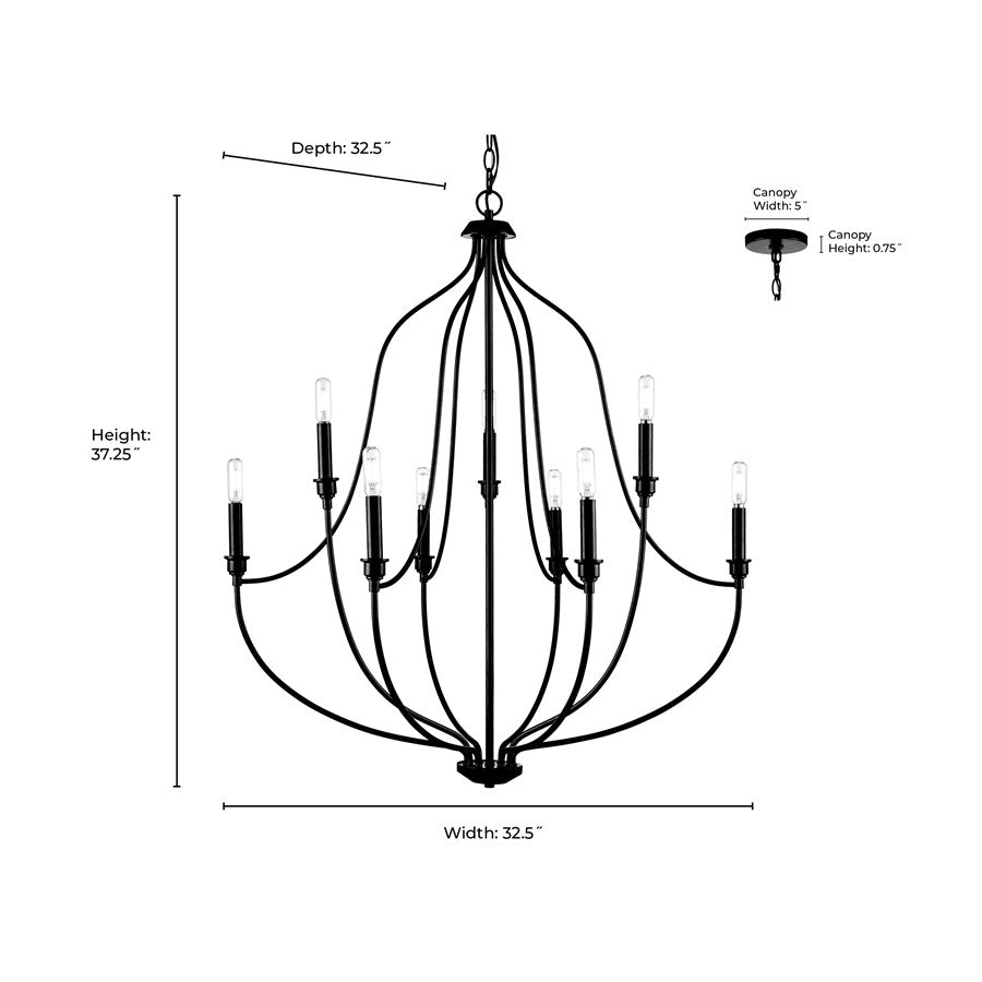 Millennium Lighting Senoia 9Lt 33" Chandelier, Modern Gold