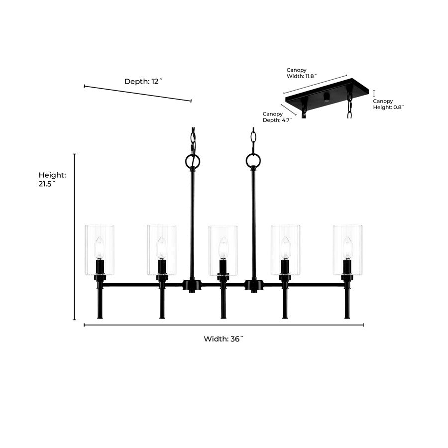 Millennium Lighting Chastine 5Lt 36" Island, Black/Clear Beveled