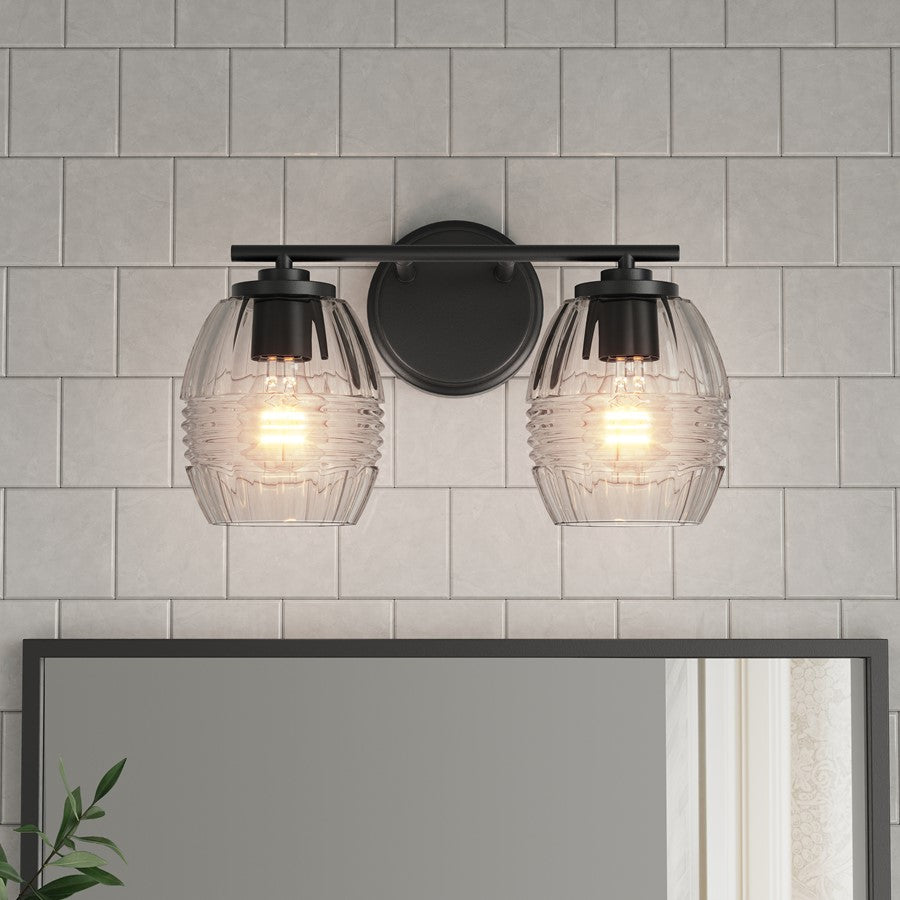 Millennium Lighting Miravelle 2Lt Bathroom Vanity Light, Black/Clear