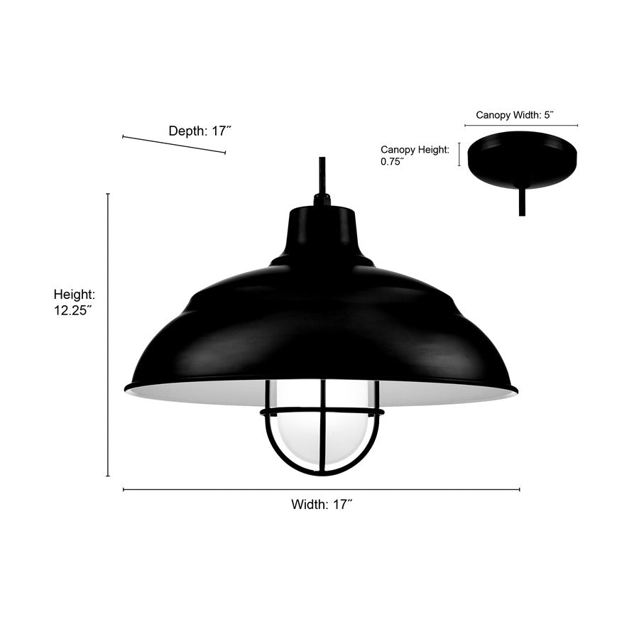 Millennium R Series 1Lt 17" Warehouse Shade, Satin Black/White