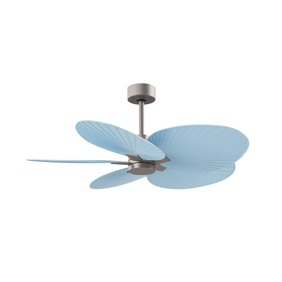 Matthews Fans Alessandra Tropical 48in 5-Blade Ceiling Fan | Transitional Brushed Nickel and Light Blue ABS Blades | Covered Patio | Model AKTP-BN-BL