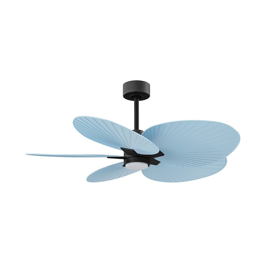 Matthews Fans Alessandra Tropical 48in 5-Blade Ceiling Fan | Transitional Matte Black and Light Blue ABS Blades | Covered Patio | Model AKTPLK-BK-BL