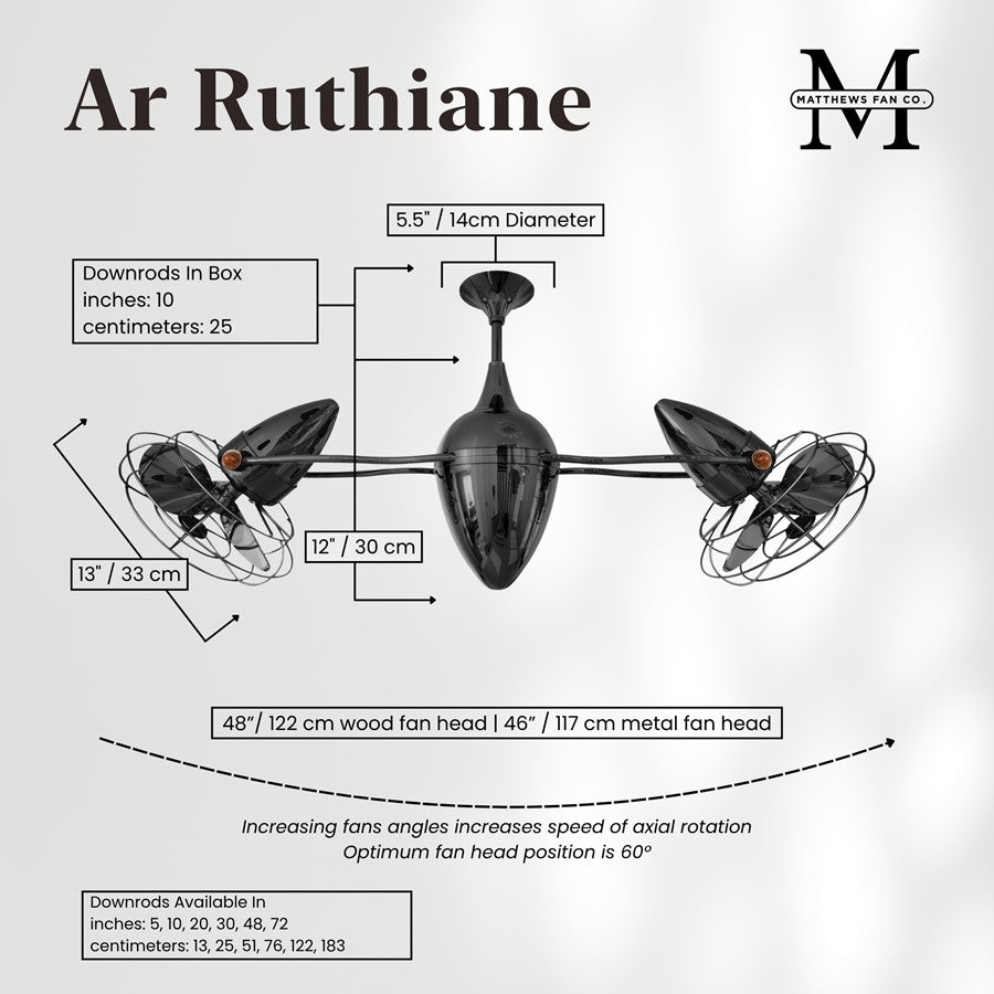 Matthews Fans Ar Ruthiane 46in 6-Blade Ceiling Fan | Contemporary Black Nickel and Metal | Covered Patio & Sunroom | 46 x 12 in | Model AR-BKN-MTL