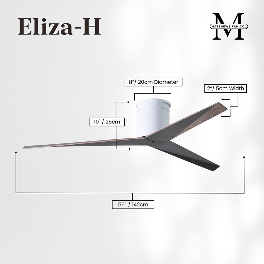 Matthews Fans Eliza-H 56in 3-Blade Flush Mount Ceiling Fan | Gloss White and Old Oak ABS | Great Rooms & Covered Patios | Model EKH-WH-OO