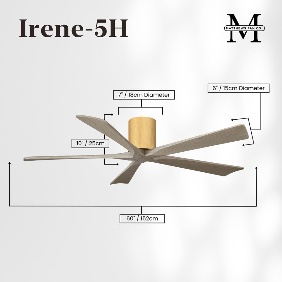 Matthews Fans Irene-5H 60in 5-Blade Flush Ceiling Fan | Contemporary Gray Ash Wood and Light Maple | Large Living Room & Family | Model IR5H-LM-GA-60