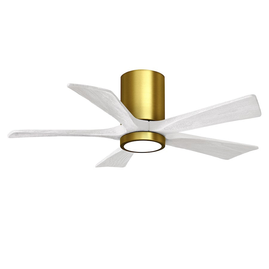 Matthews Fans Irene-5HLK 42in 5-Blade Flush Mount Ceiling Fan | Brushed Brass and Matte White Wood | Bedroom & Covered | Model IR5HLK-BRBR-MWH-42
