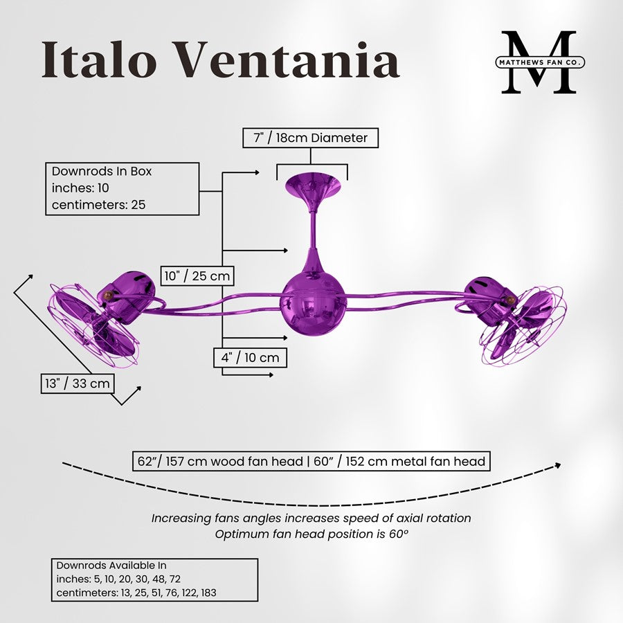 Matthews Fans Italo Ventania 60in 6-Blade Rotational Ceiling Fan | Contemporary Ametista Metal | Living Room & Covered Patio | Model IV-LTPURPLE-MTL