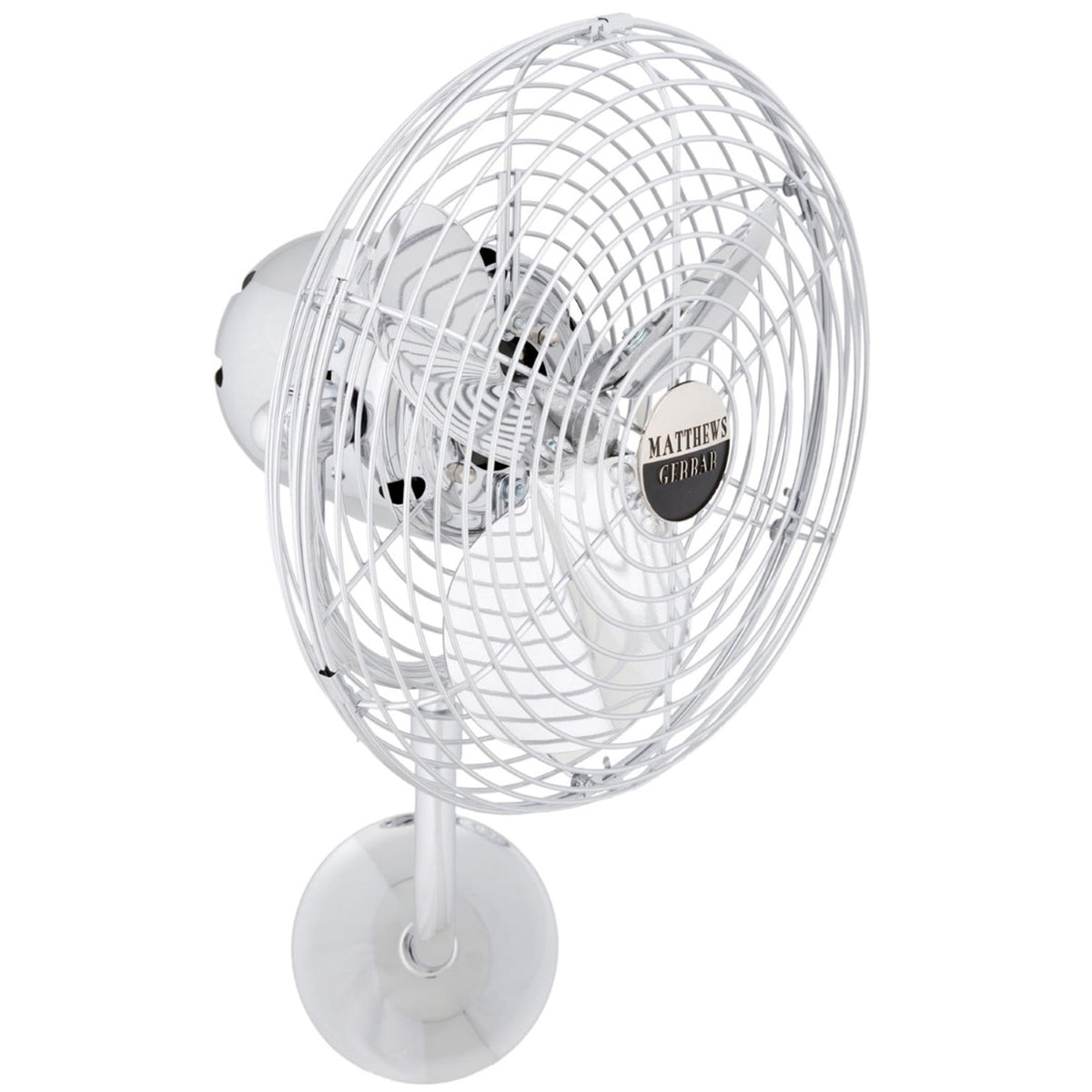 Matthews Fan Company Michelle Parede 19in Directional Wall Fan | Chrome Metal | Indoor & Outdoor Damp Locations | Model MP-CR-MTL-DAMP