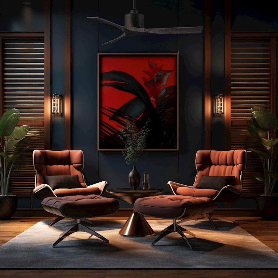 Matthews Nan 52in 3-Blade Ceiling Fan | Contemporary Textured Bronze and Walnut Wood | Living Room & Covered Patio | Model NK-TB-WA-52