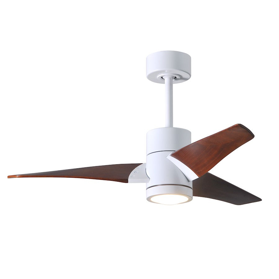Matthews Fan Super Janet 60in 3-Blade Ceiling Fan | Gloss White and Walnut Solid Wood | Great Room & Covered Patio | Model SJ-WH-WN-60