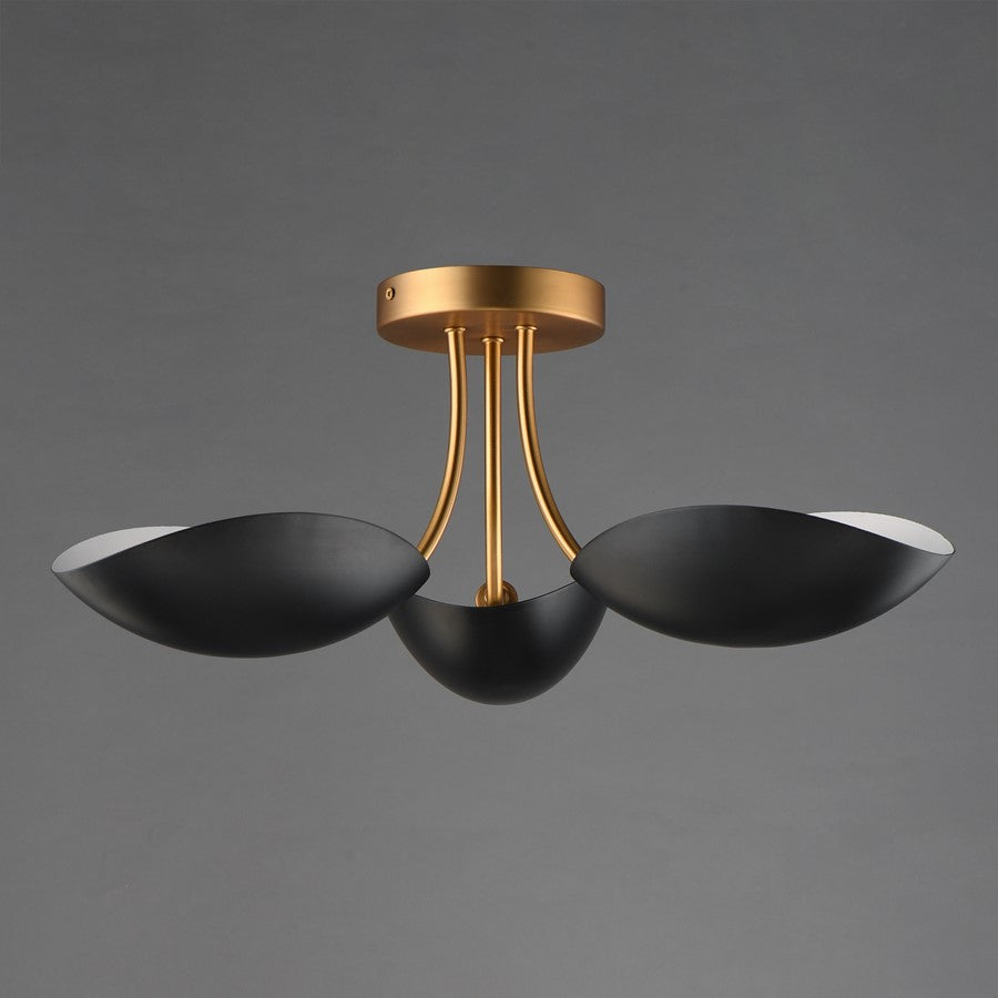 Maxim Lighting Maris 3Lt 8" Semi-Flush Mount, Black/Aged Brass