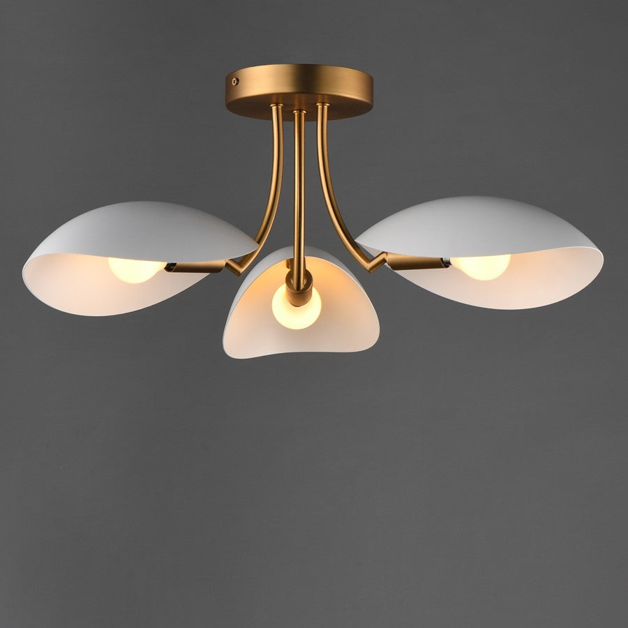 Maxim Lighting Maris 3Lt 8" Semi-Flush Mount, White/Aged Brass