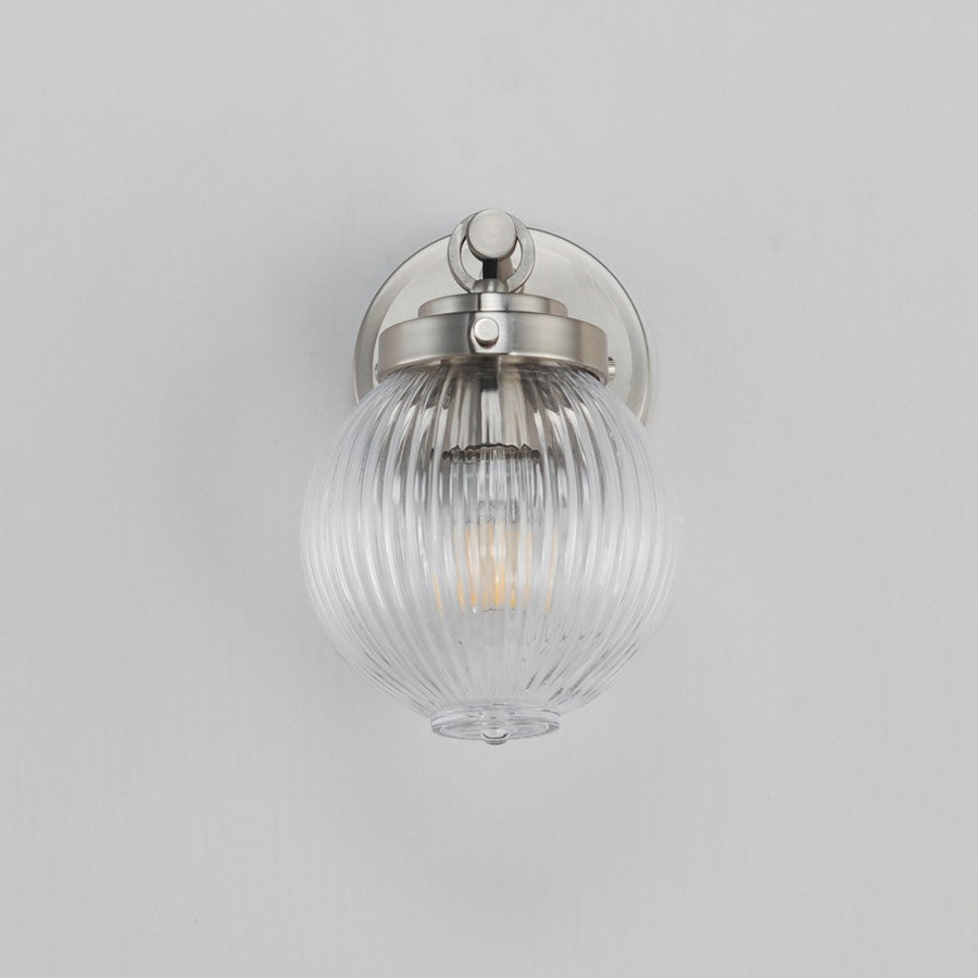 Maxim Lighting Kasbah 1 Light Wall Sconce, Satin Nickel/Clear Ribbed