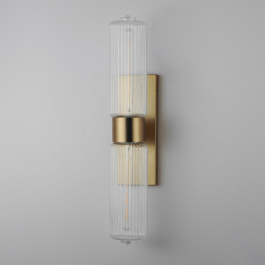 Maxim Lighting Kasbah 2 Light Wall Sconce, Satin Brass/Clear Ribbed