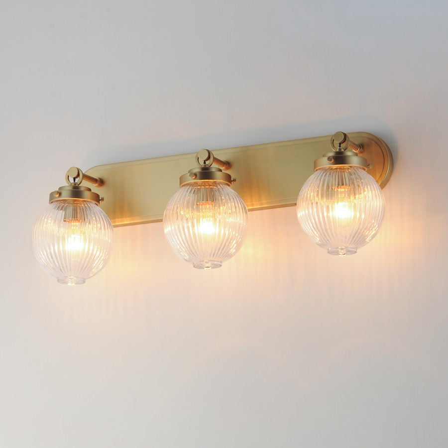 Maxim Lighting Kasbah 3 Light Bath Vanity, Satin Brass/Clear Ribbed