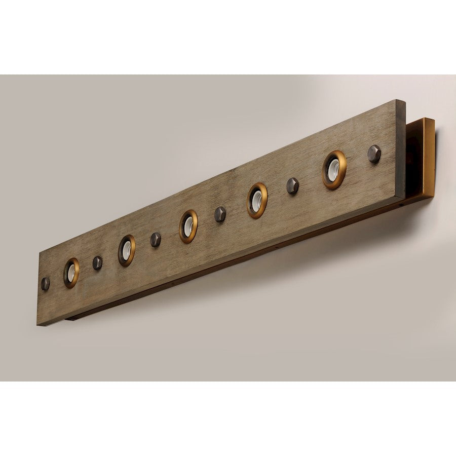 Maxim Lighting Plank 5-Light Bath Vanity, Weathered Wood/Brass