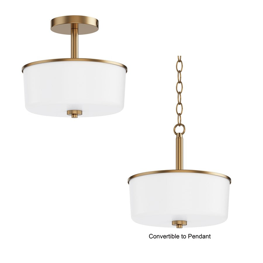 Maxim Lighting Fuller 2Lt 10" Flush Mount, Natural Aged Brass/White