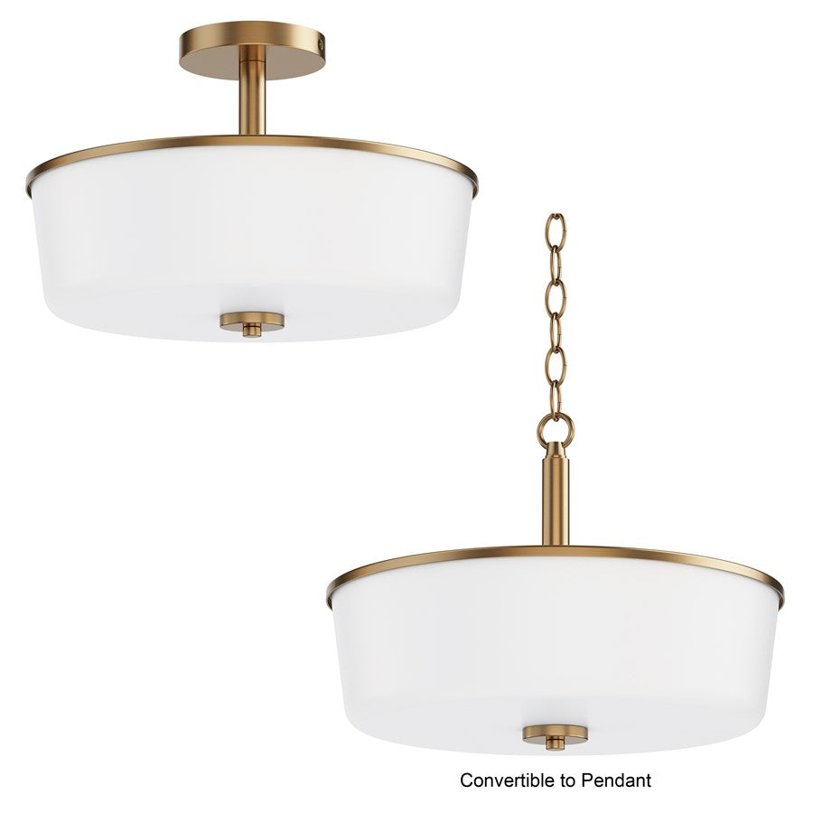 Maxim Lighting Fuller 3Lt 10" Flush Mount, Natural Aged Brass/White