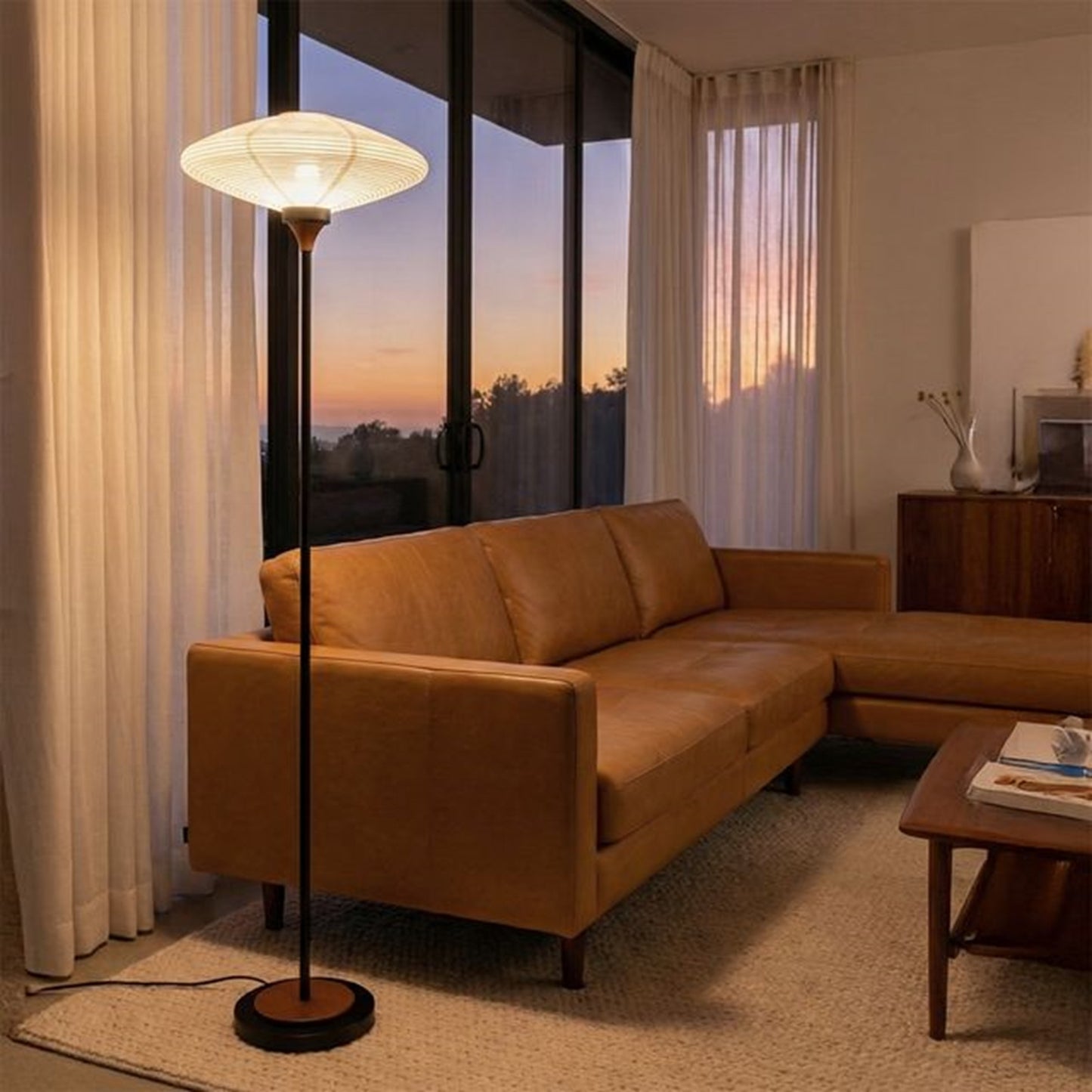 Nova California Roswell 70in Torchiere Floor Lamp | Mid-Century Matte Black and White Linen | Living Room & Bedroom Ambient Light | Model 15010833MB