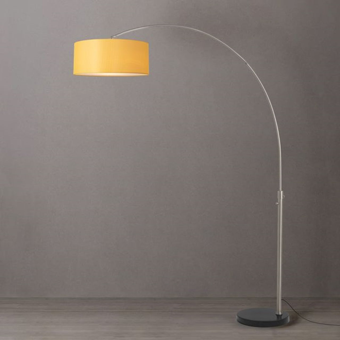 Nova California Float 92in 1-Light Arc Lamp | Modern Satin Nickel and Mustard Linen | Living Room & Reading Nook | 68 x 18 x 92 in | Model 2110819MU