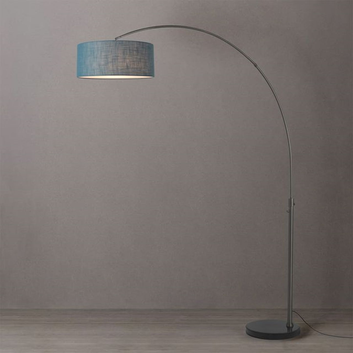 Nova California Float 92in 1-Light Arc Lamp | Industrial Black Nickel and Pool Blue Linen | Living Room & Bedroom | 68 x 18 x 92 in | Model 2110820BL