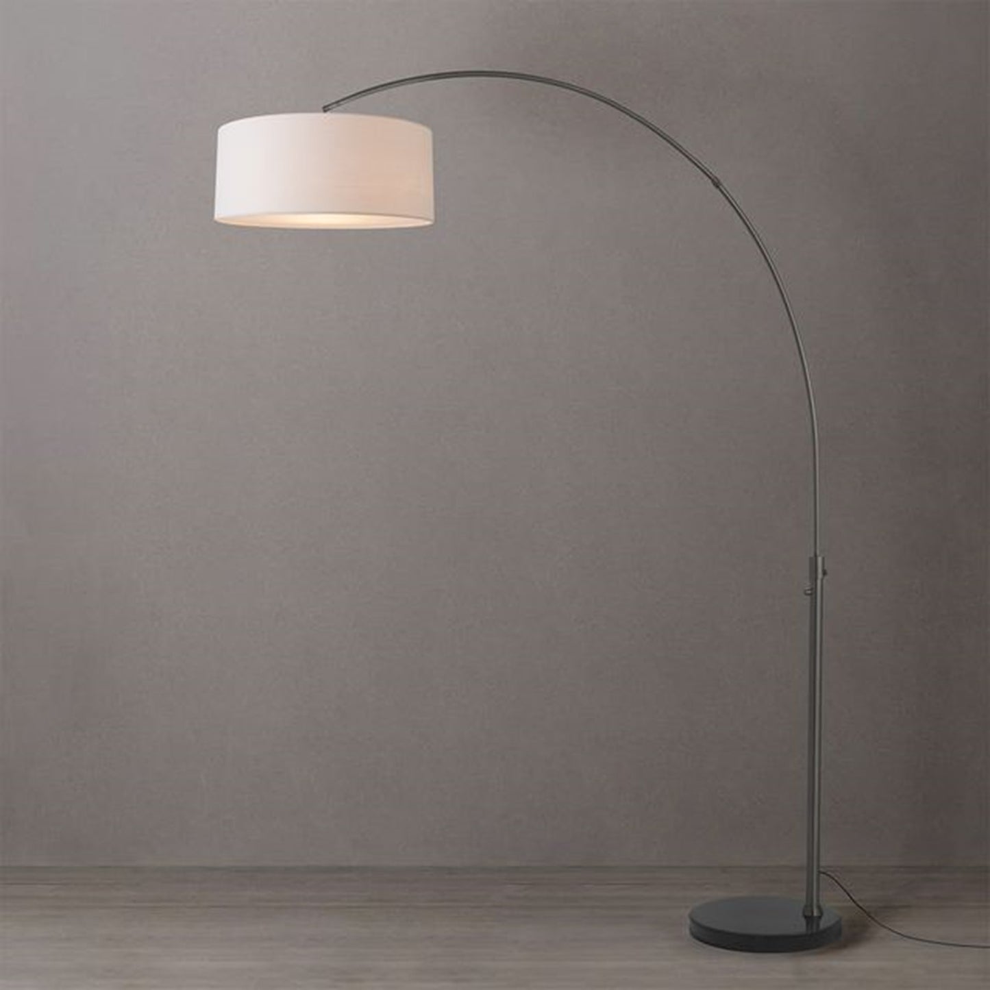 Nova California Float Stretch 92in 1-Light Arc Lamp | Modern Black Nickel and White Linen Shade | Living Room & Reading | Model 2110820WH