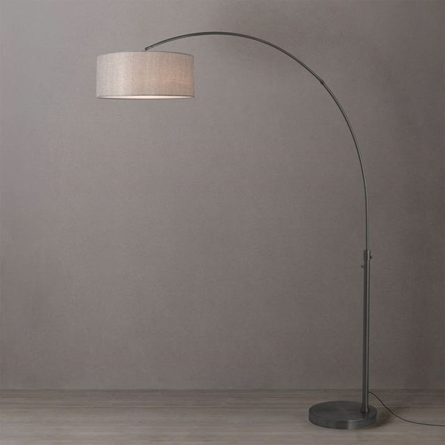 Nova California Float 92in 1-Light Arc Lamp | Modern Black Nickel and Cashmere Gray Linen Shade | Living Room & Bedroom | Model 2110826CG