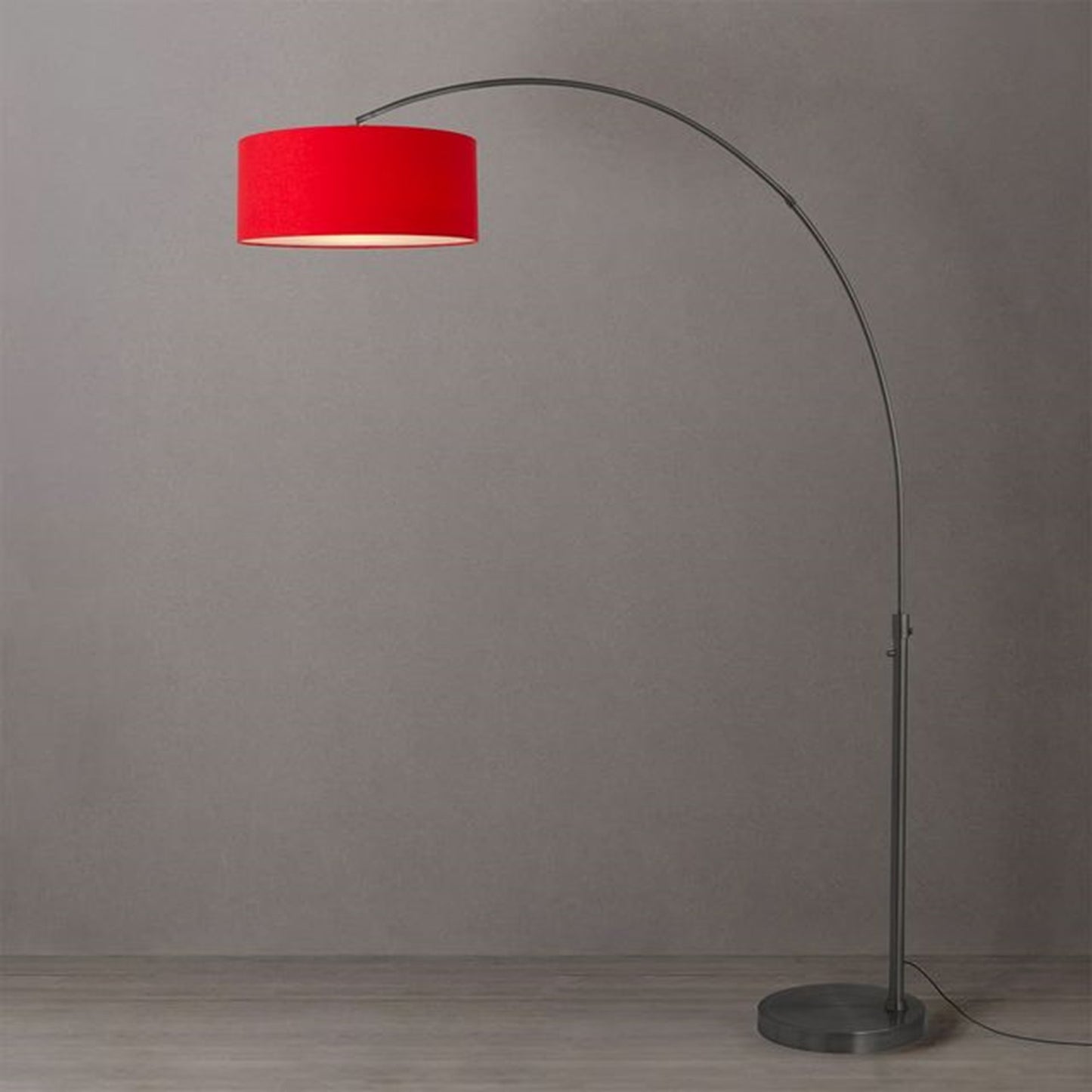 Nova California Float 92in 1-Light Arc Lamp | Modern Black Nickel and Crimson Red Linen Shade | Living Room & Bedroom | 1500 Lumens | Model 2110826CR
