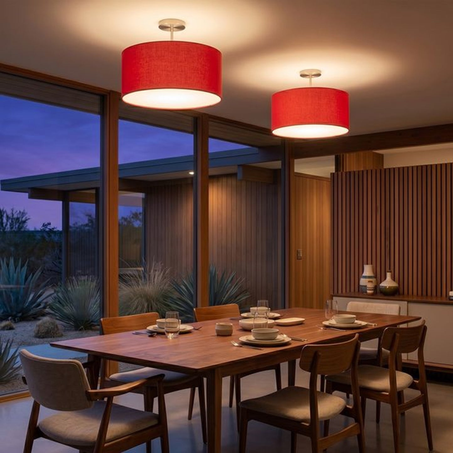Nova California Stretch 17in 1-Light Semi-Flush Mount | Modern Satin Nickel and Crimson Red Linen | Bedroom & Dining Room | Model 2110844CR