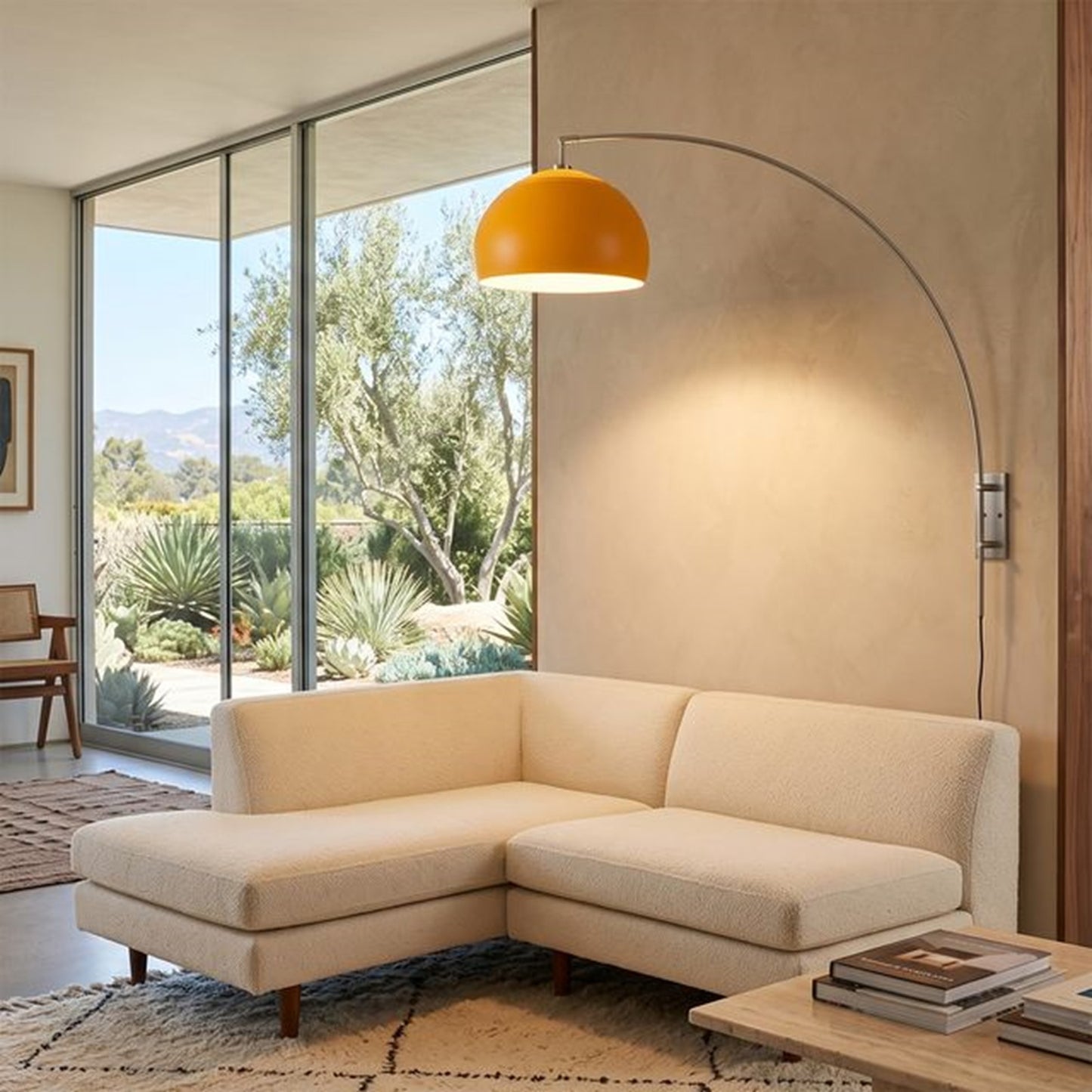 Nova California Half Dome 18in 1-Light Wall Sconce | Modern Satin Nickel with Mustard Steel Shade | Living Room & Bedroom Reading | Model 2113837MU