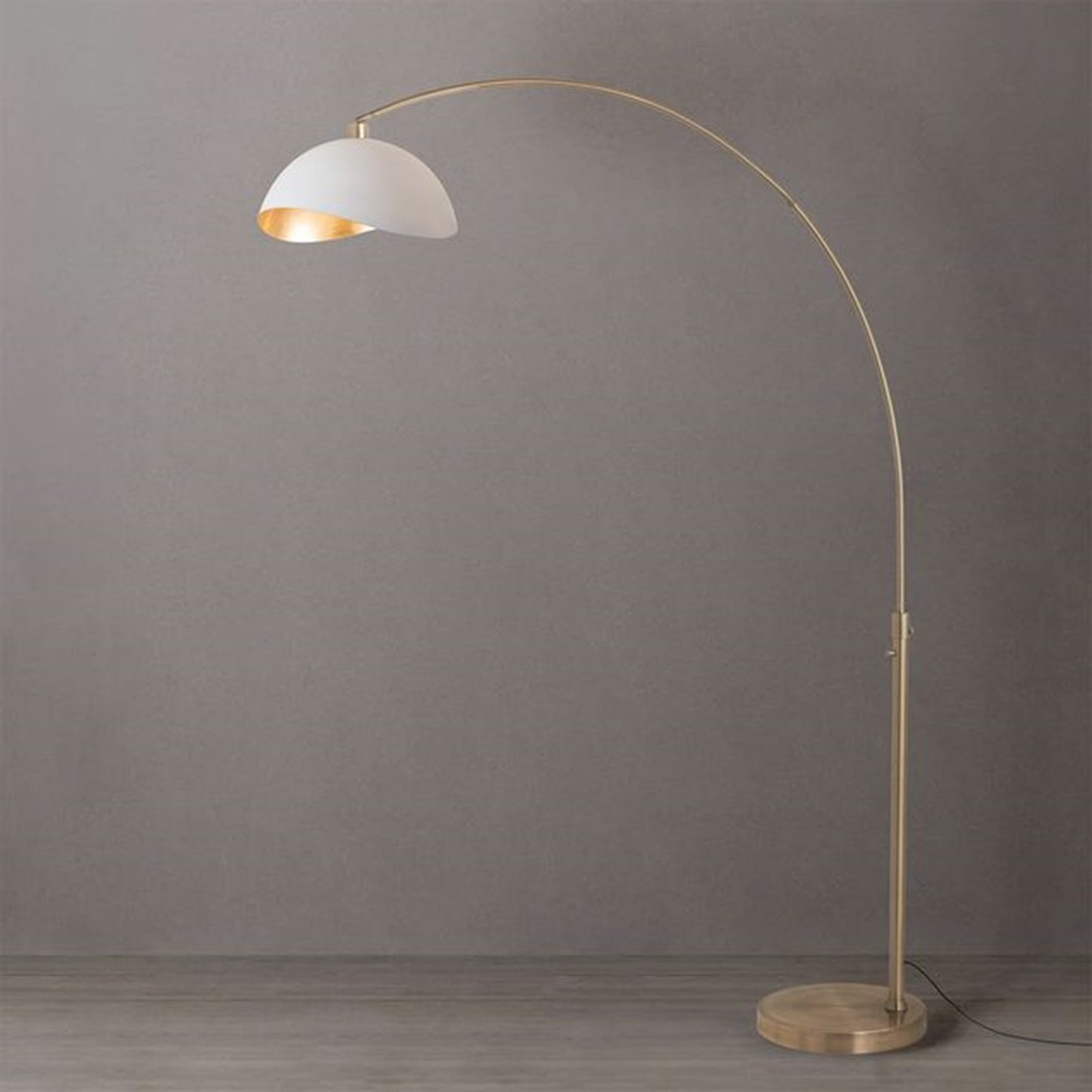 Nova California Float Luna Bella 92in 1-Light Arc Lamp | Modern Weathered Brass and White/Gold Metal Shade | Living Room & Home | Model 2114824WG