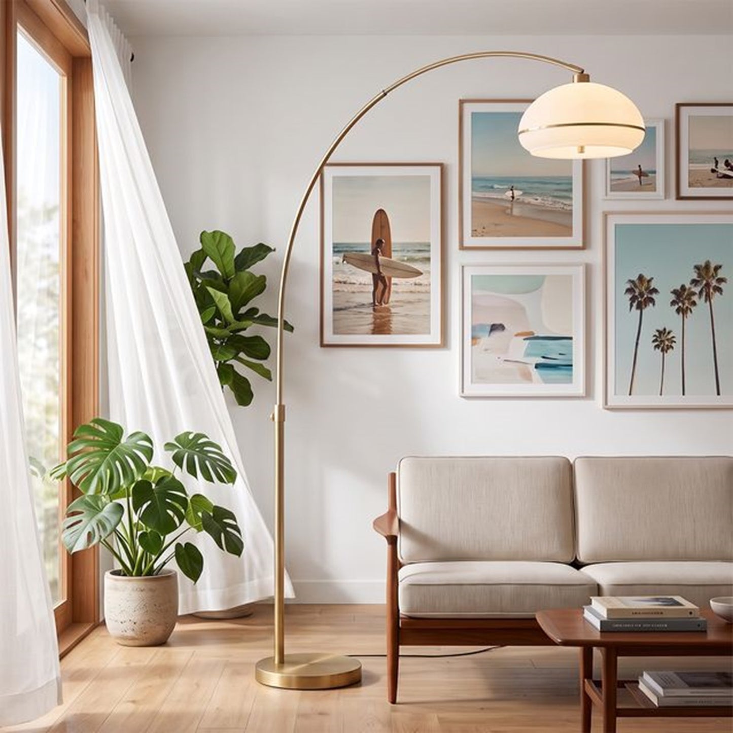 Nova California Simple Morelli 92in 1-Light Arc Lamp | Modern Weathered Brass and White Lucite | Living Room & Reading Nook | Model 2115824WB