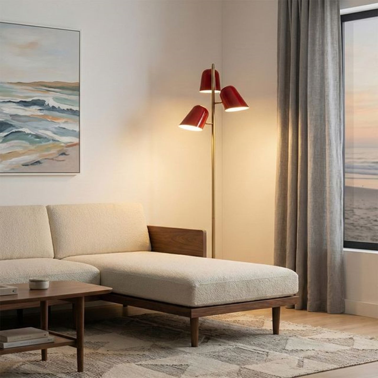 Nova California Culver 59in 3-Light Floor Lamp | Mid-Century Modern Weathered Brass and Crimson Steel | Living Room & Bedroom | Model 2121589CR