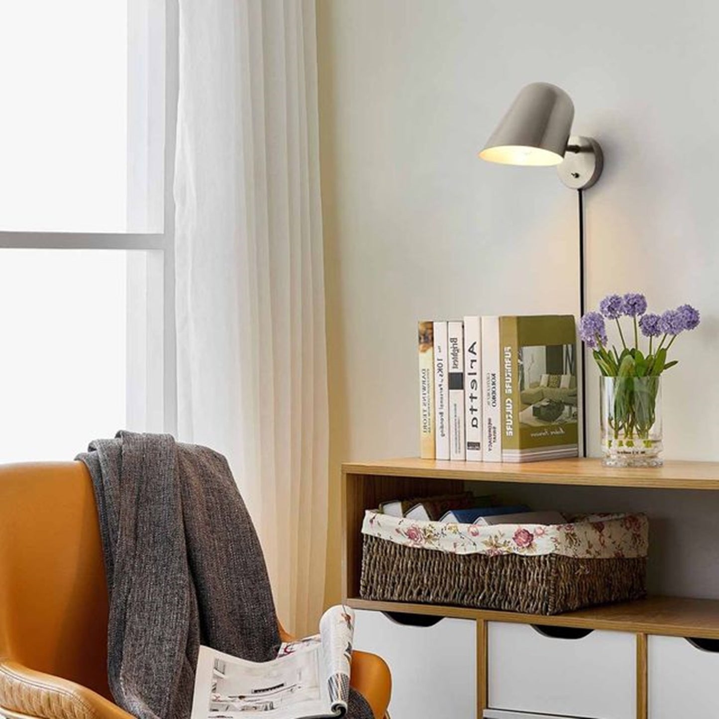 Nova California Culver 7in 1-Light Wall Sconce | Mid-Century Satin Nickel Steel Shade | Bedroom & Study Hallway | 400 Lumens, 300K | Model 3011589SN