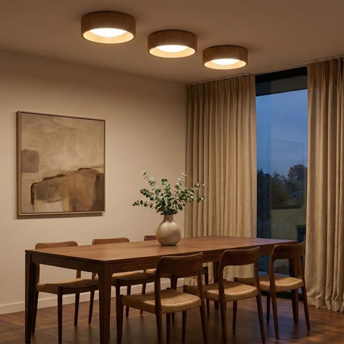Nova California Tambo 14in 1-Light Flush Mount | Mid-Century Natural Ash Wood and Weathered Brass | Bedroom & Hallway | Model 3610832ASH