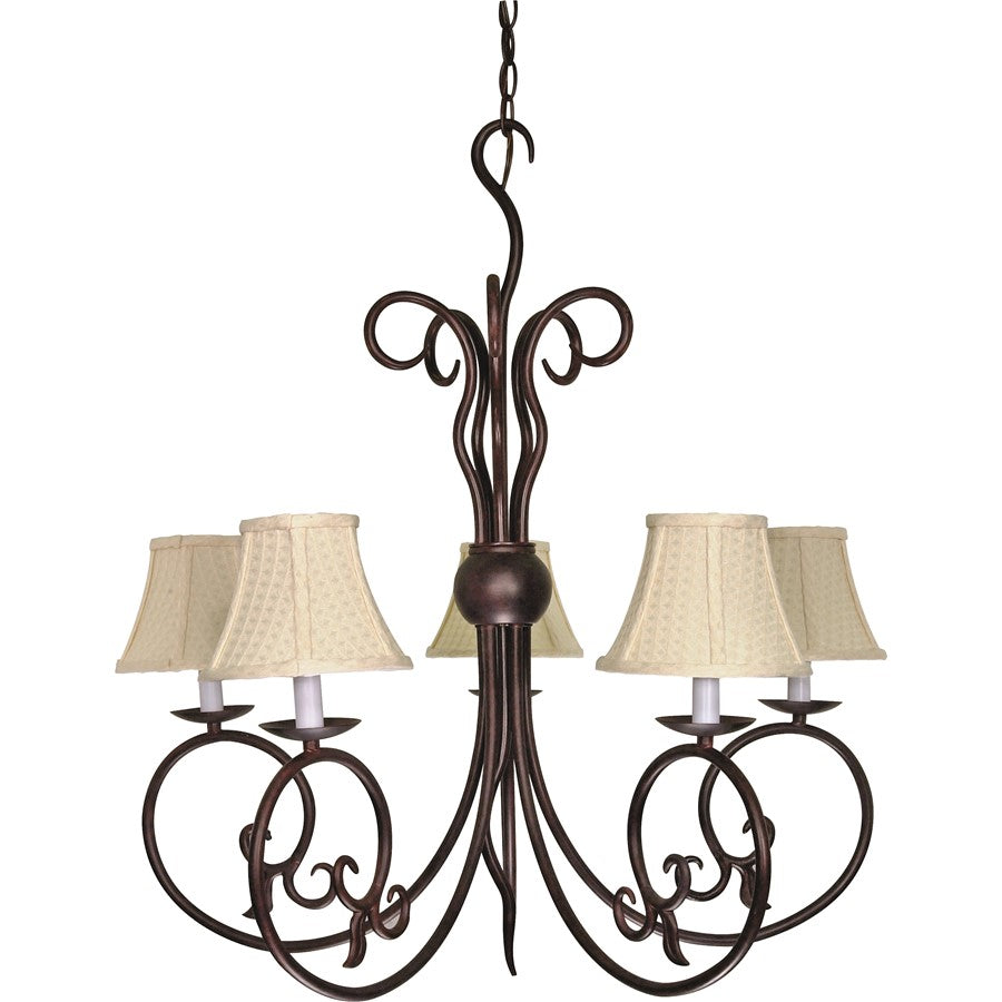 Nuvo Tapas 29in 5-Light Chandelier | Rustic Old Bronze and Linen Waffle Shade | Dining Room & Living Room | 28.5 x 30 in | Model 60-040