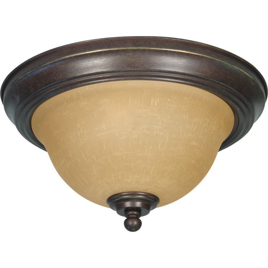 Nuvo Lighting Castillo 2-Light 11in Flush Mount | Sonoma Bronze and Champagne Linen Glass | Bathroom & Hallway Ceiling Light | 11.25 x 7 | Model 60-1037
