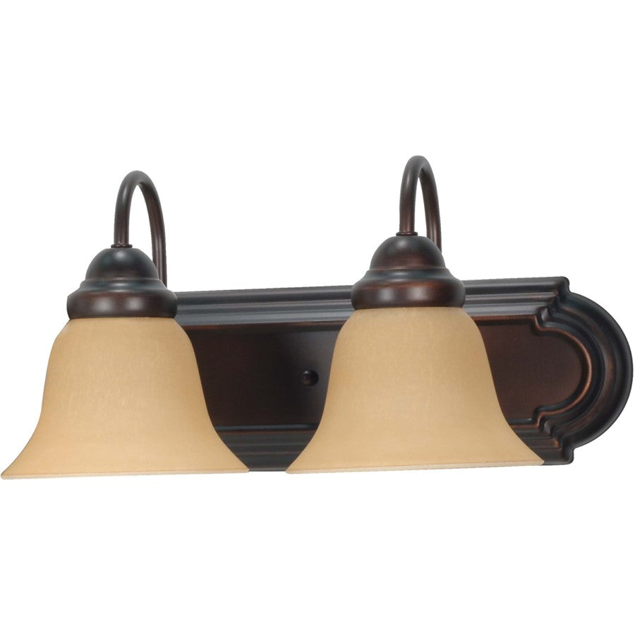 Nuvo Lighting Ballerina 18in 2-Light Vanity Light | Traditional Mahogany Bronze and Champagne Linen Glass | Bathroom Vanity & Powder Room | Model 60-1264