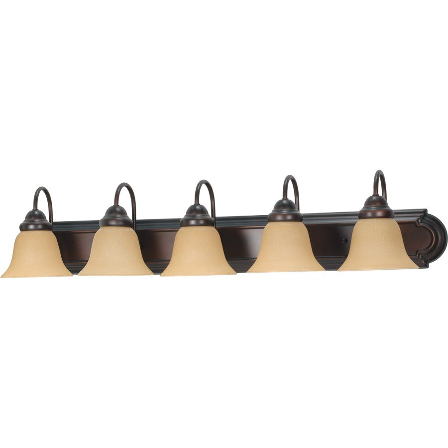 Nuvo Lighting Ballerina 36in 5-Light Vanity Light | Transitional Mahogany Bronze and Champagne Linen Glass | Bathroom Vanity | 36 x 8 x 8 | Model 60-1267