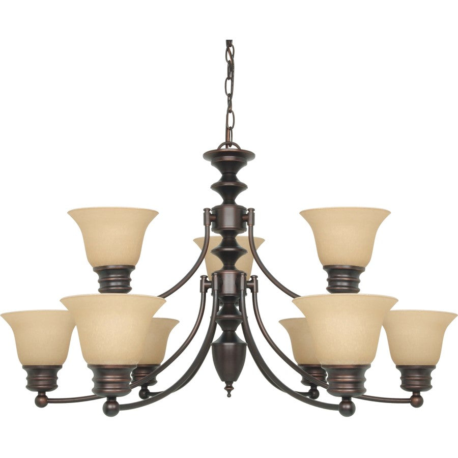 Nuvo Lighting Empire 32in 9-Light Chandelier | Traditional Mahogany Bronze and Champagne Linen Glass | Dining Room & Living Room | 27 x 17 | Model 60-1275