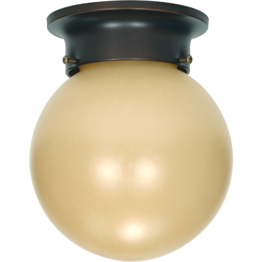 Nuvo Lighting 60-1279 6in 1-Light Flush Mount | Transitional Mahogany Bronze and Champagne Linen Glass | Hallway & Bathroom | 6 x 6 x 7.25 | Model 60-1279